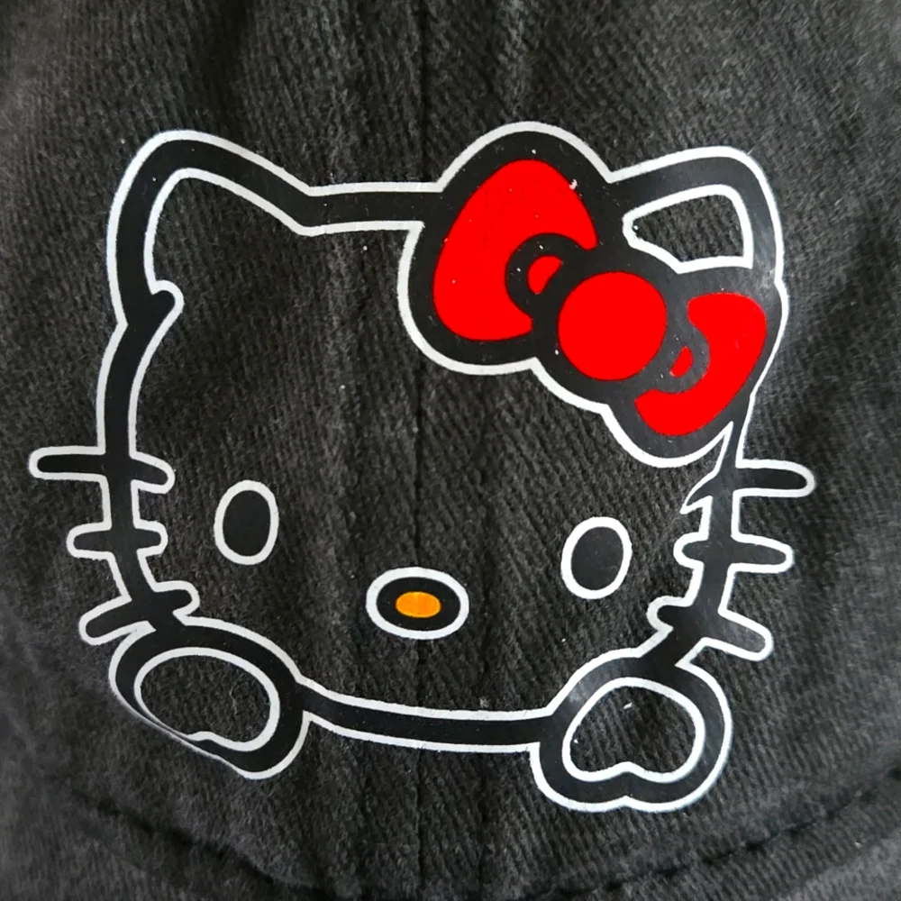 Hello Kitty stonewashed denim  Adjustable canvas embroidered kitty black/grey